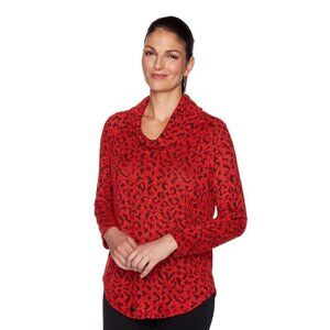 Ruby Rd Women's Textured Leopard Print Cowl Neck Sweater, Size 1X